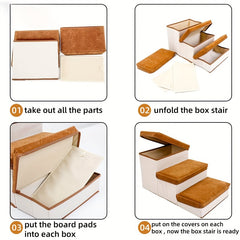 Foldable 3-Tier Pet Stairs for High Bed with Storage