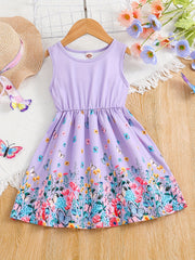 Toddler Girls Sleeveless Butterfly & Flowers Graphic Princess Dress