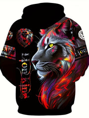 Lion 3D Print Men's Hoodie Kangaroo Pocket Graphic Pullover for Autumn Winter