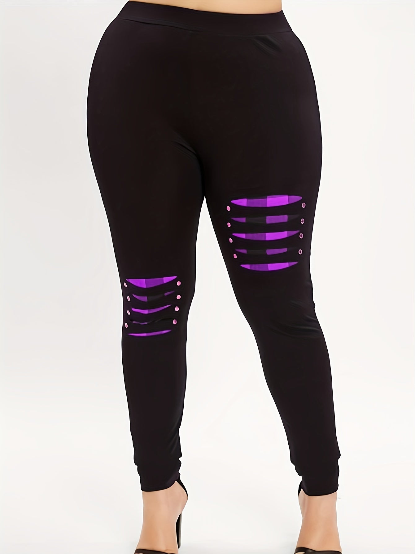 Colorblock Plaid Print High Rise Yoga Leggings