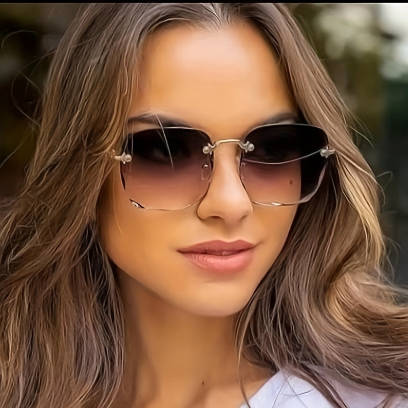 Square Rimless Sunglasses UV400 Gradient Glasses