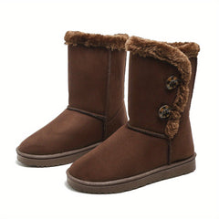 Women's Plush Lined Snow Boots Thermal Button Non Slip Shoes