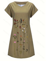 Floral Print V Neck Dress Short Sleeve for Spring & Summer