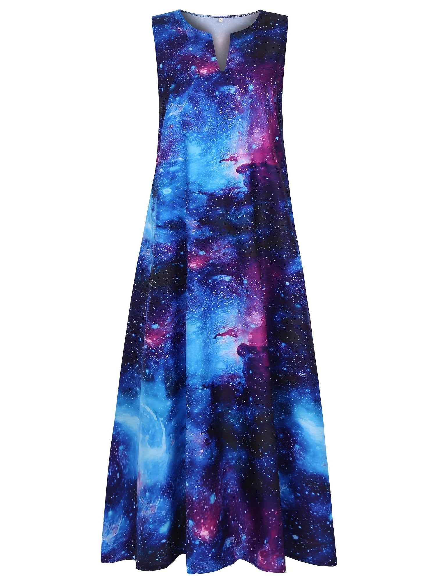Galaxy Print V Neck Tank Dress Casual Sleeveless Dress For Spring & Summer