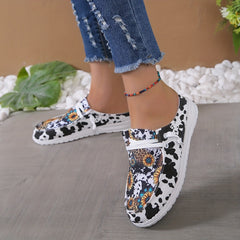 Sunflower & Cow Pattern Mule Sneakers Lace Up Shoes