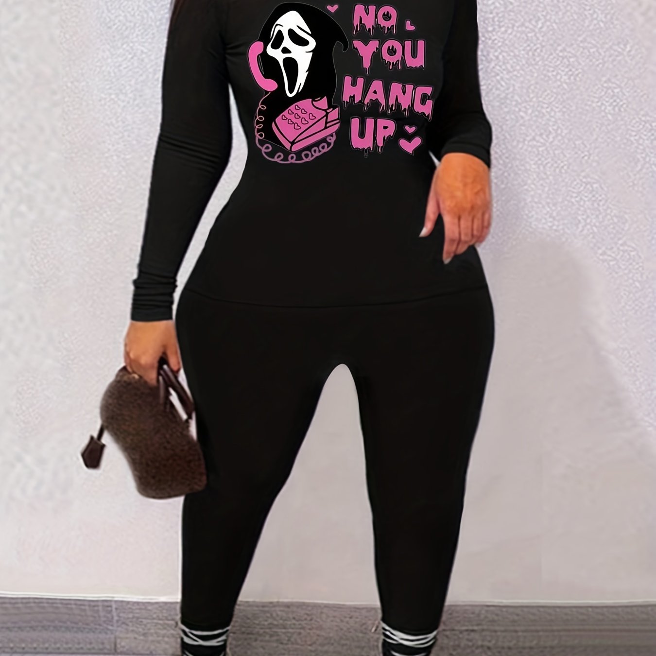 Letter Print Matching Set Long Sleeve T-shirt & Leggings Outfit