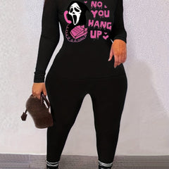 Letter Print Matching Set Long Sleeve T-shirt & Leggings Outfit