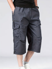 Men's Loose Fit Cotton Cropped Pants with Pockets for Summer