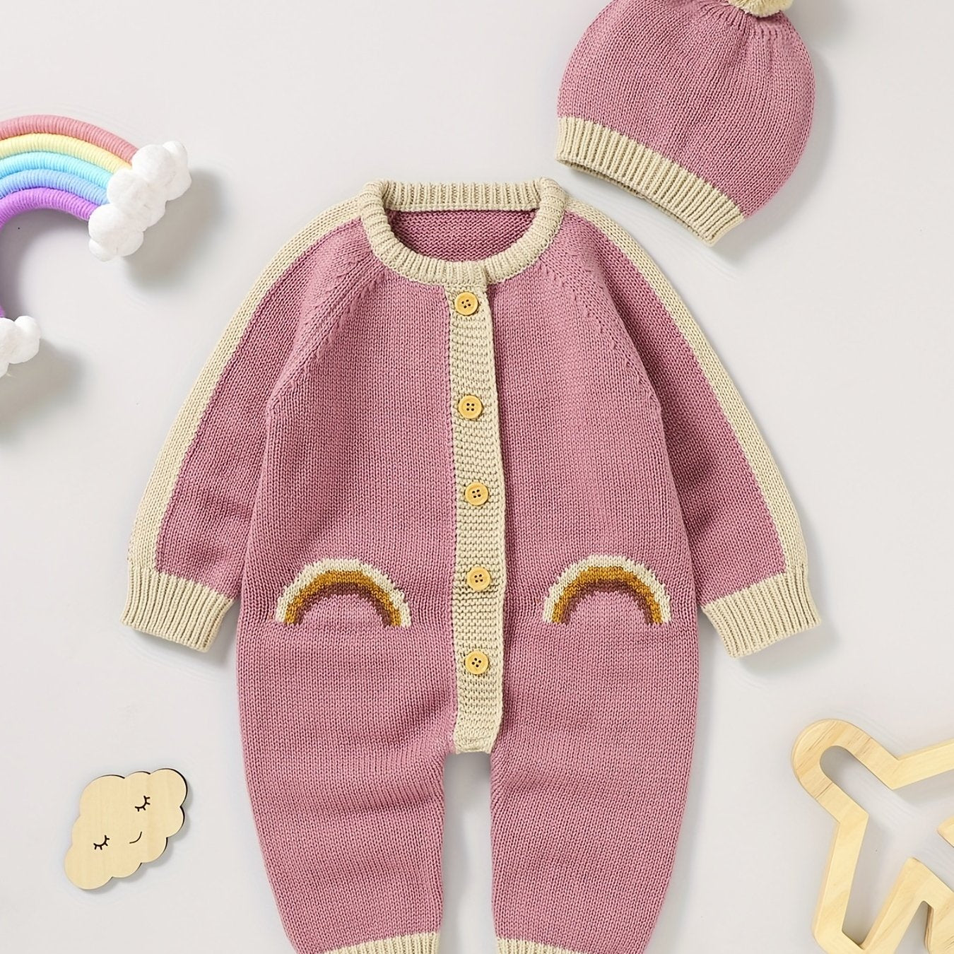 Baby Sweater Romper Set Newborn Knitted Jumpsuit With Hat