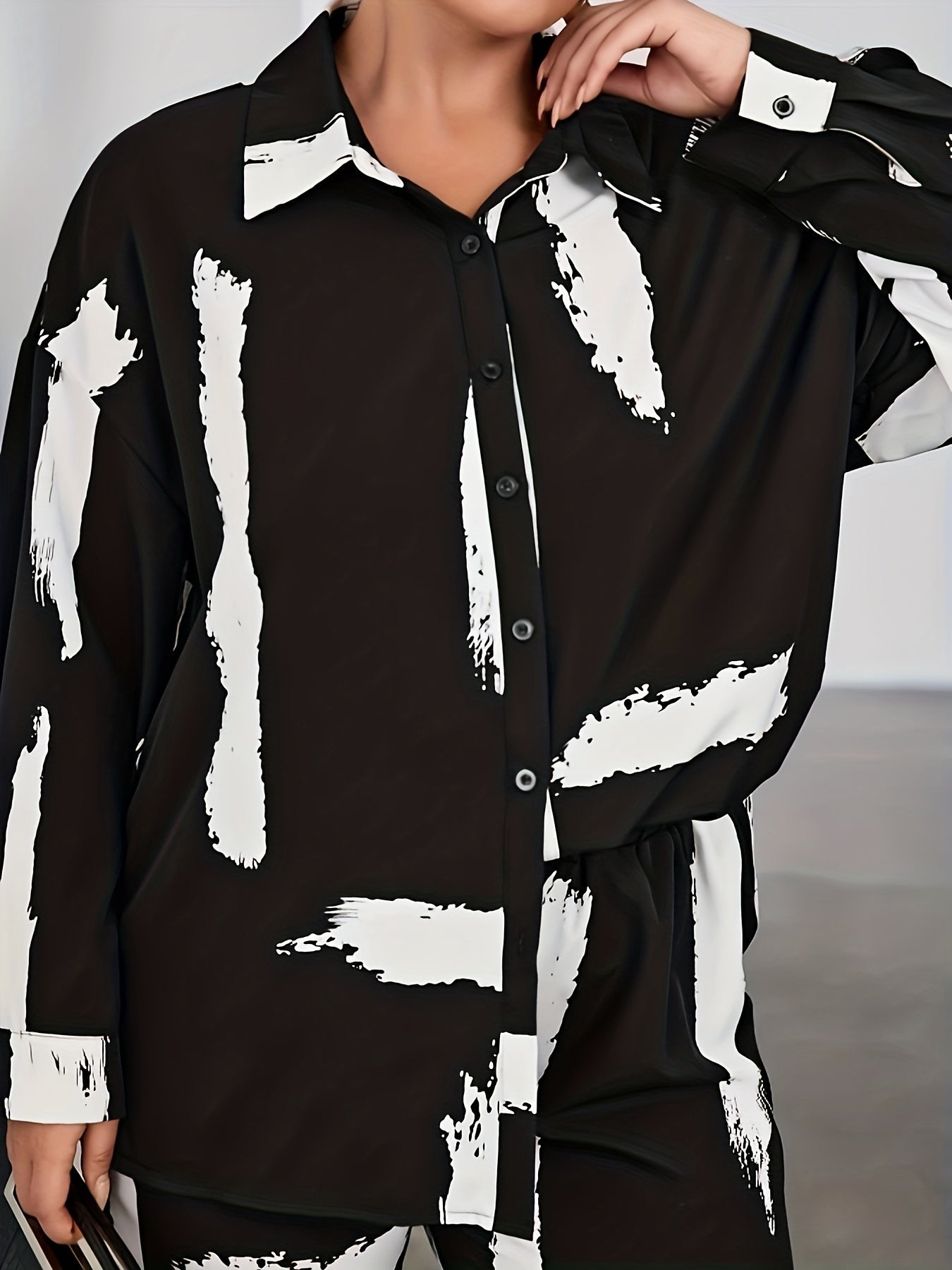 Brush Print Long Sleeve Shirt & Pants Set