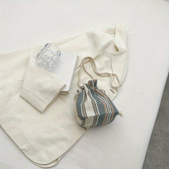 Girls Canvas Diagonal Shoulder Bag Drawstring Strap Mini Storage Bag