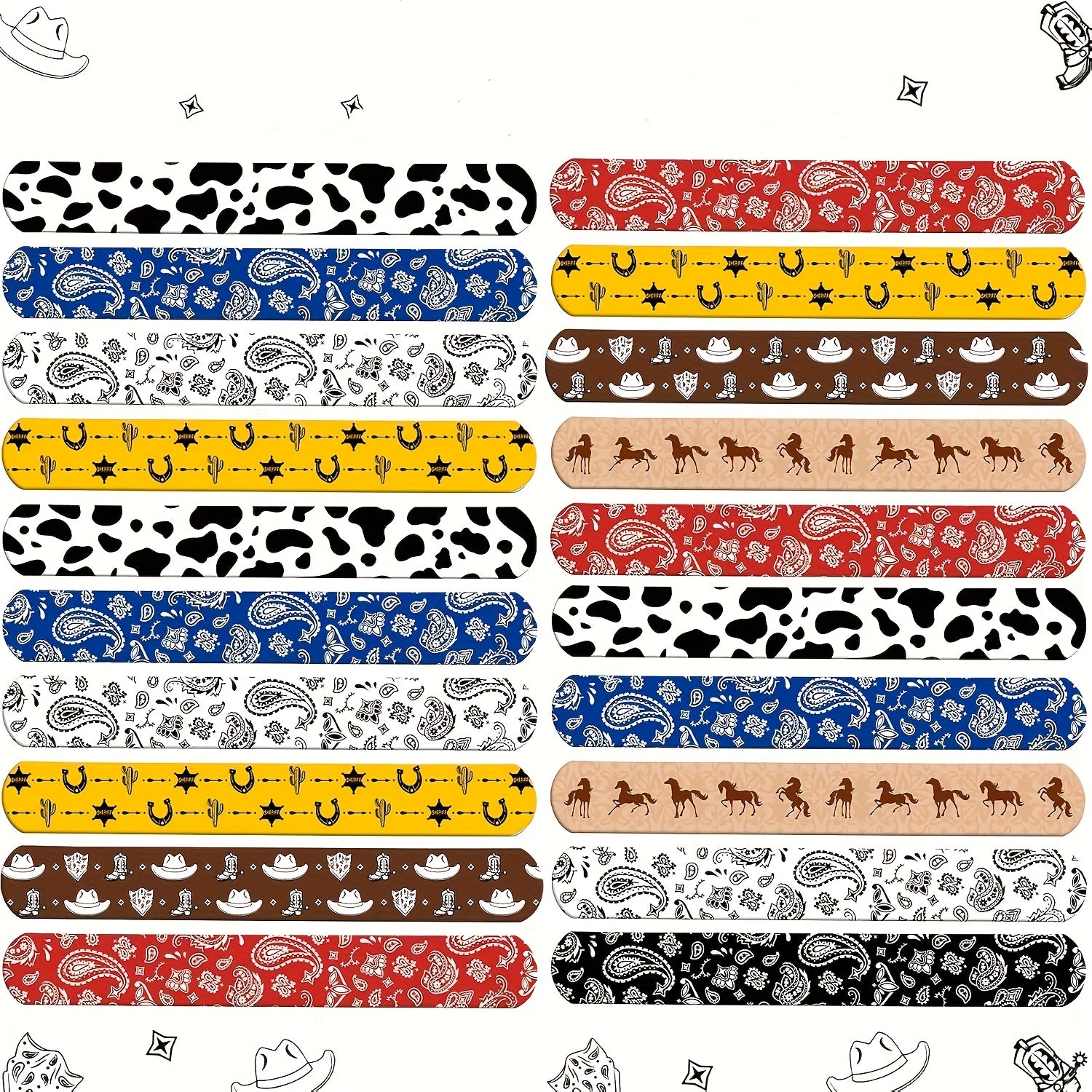 20pcs Western Party Cowboy & Horse Slap Bracelets with 8 Styles