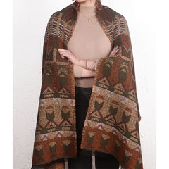 Vintage Geometric Print Thickened Scarf Bohemian Shawl Frayed Edge Cape