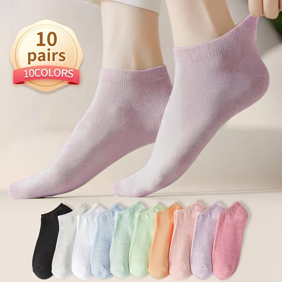 10 Pairs Solid Crew Short Socks Women's Stockings