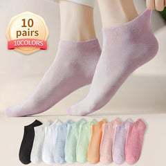 10 Pairs Solid Crew Short Socks Women's Stockings