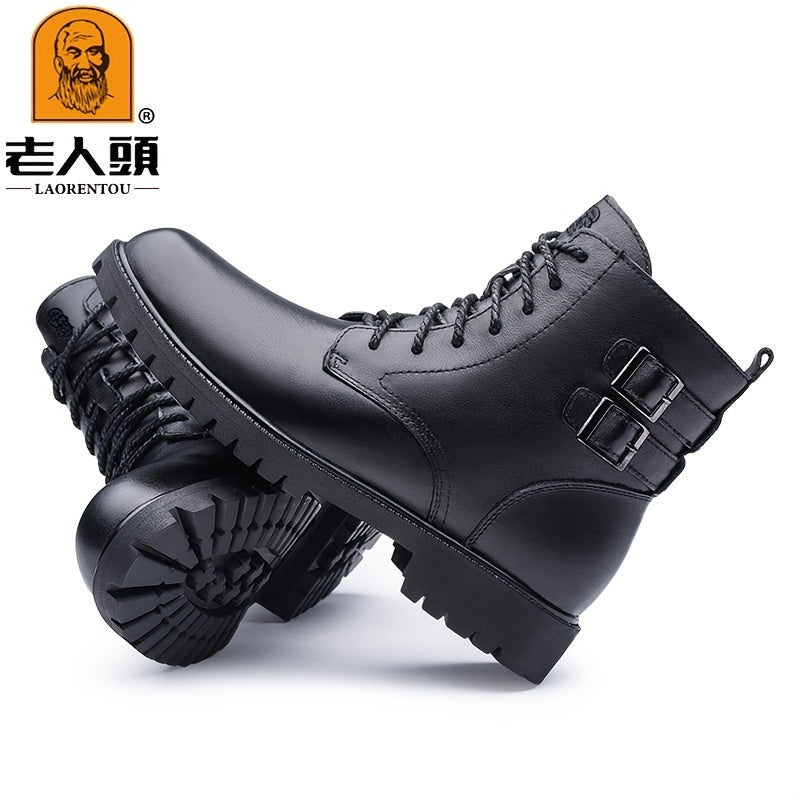 LAORENTOU Men's Leather High Top Lace Up Boots