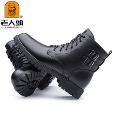 LAORENTOU Men's Leather High Top Lace Up Boots