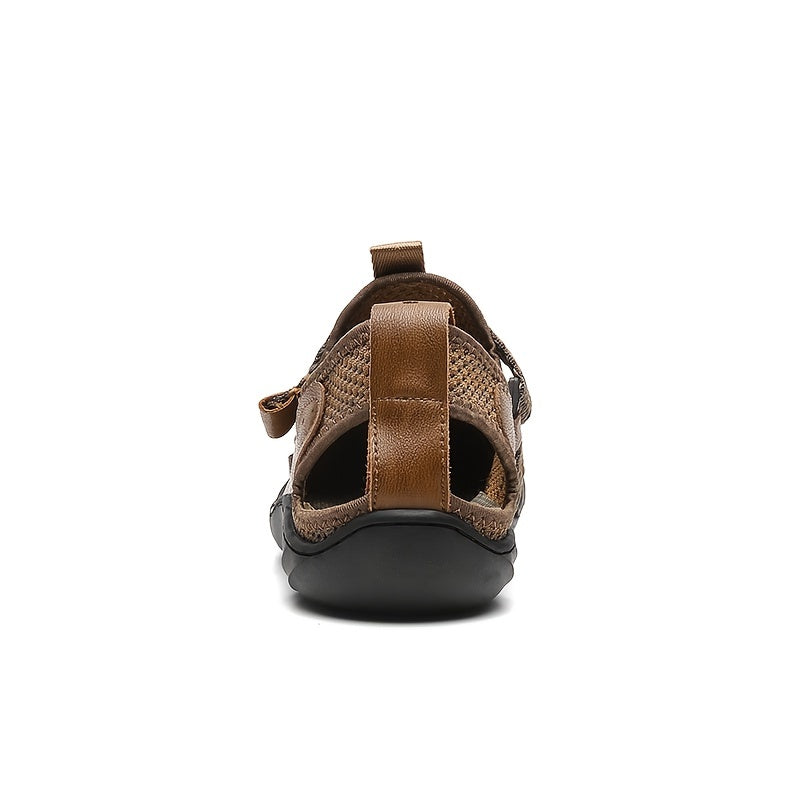 EXSHERO Men's Leather Sandals Outdoor Non Slip Beach Shoes