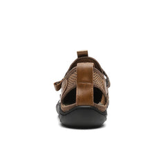 EXSHERO Men's Leather Sandals Outdoor Non Slip Beach Shoes