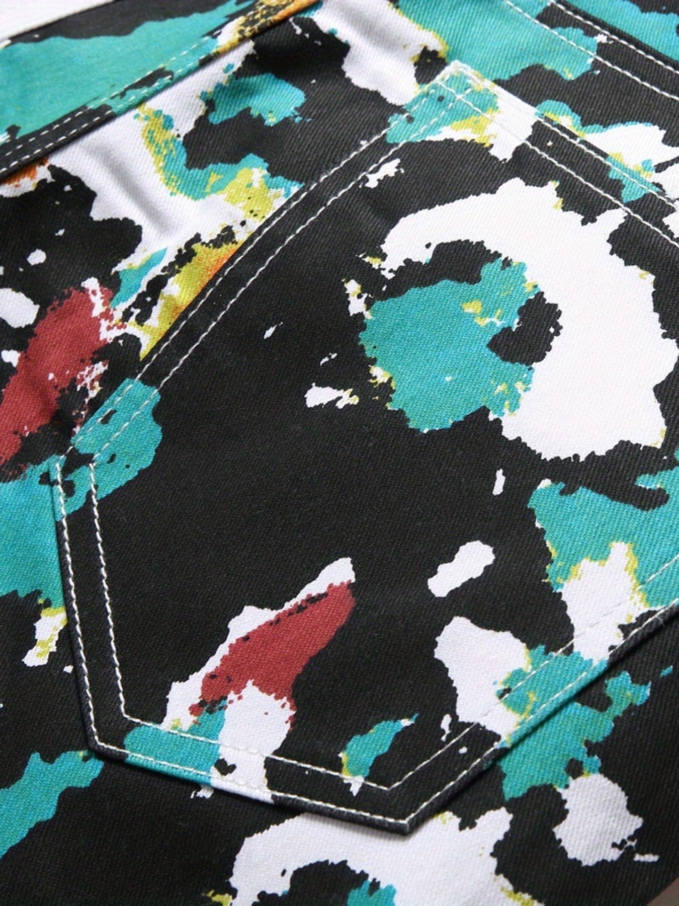Men's Retro Tie Dye Contrast Jeans Slim Fit Straight Jeans