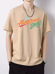 Cotton Letter Print Men's Graphic Crew Neck Active T shirt