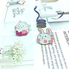 Cartoon Pink Bow Decor Cat Rabbit Brooch for Girls