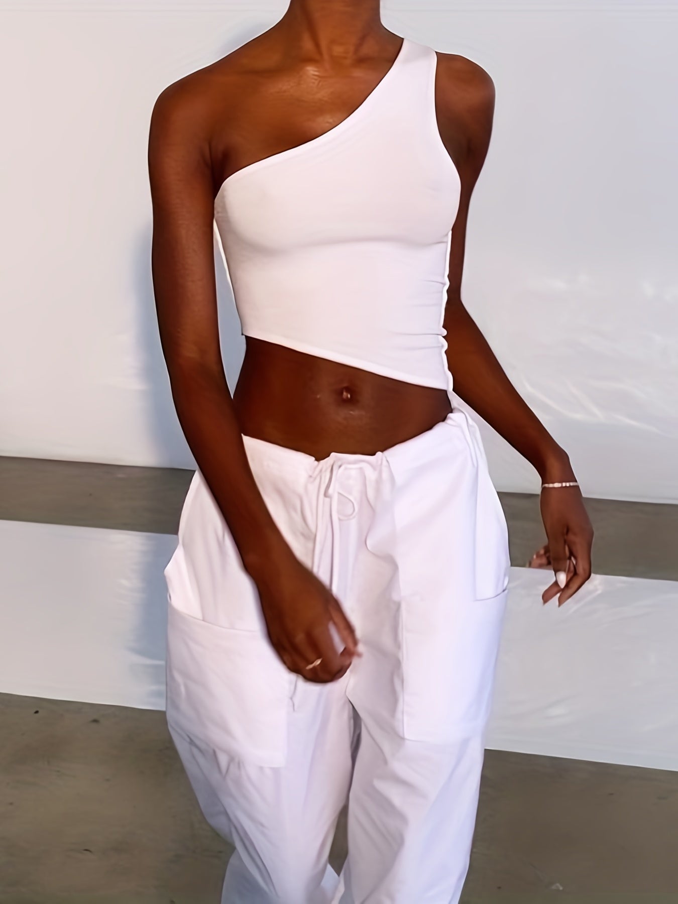 Solid One Shoulder Strap Cami Top