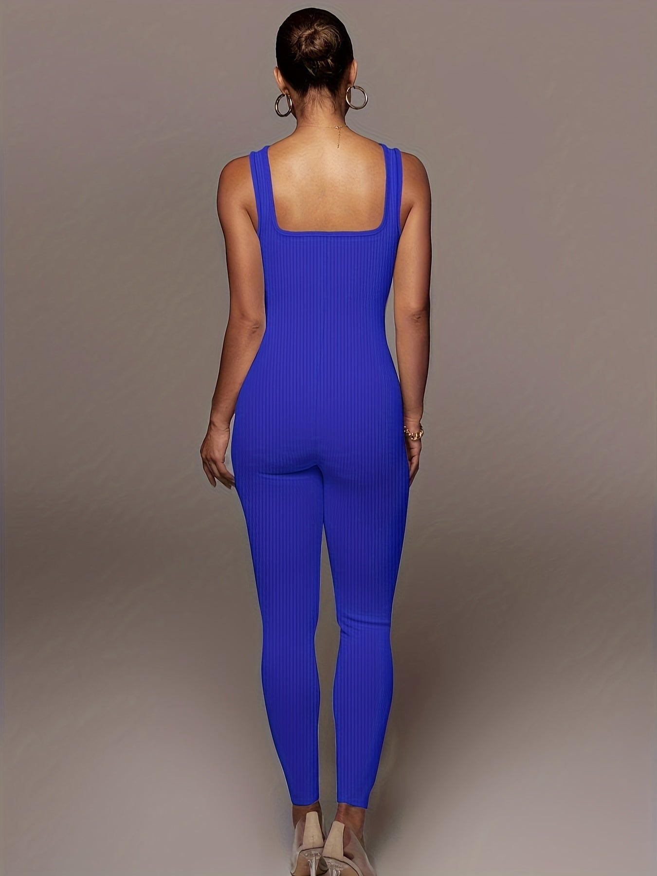 Ribbed Square Neck Jumpsuit Sexy Sleeveless Jumpsuit