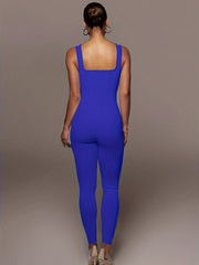 Ribbed Square Neck Jumpsuit Sexy Sleeveless Jumpsuit