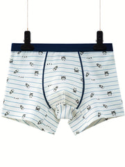 2pcs Boys Boxer Briefs Cartoon Print Elastic Waist Shorts Cotton Underwear