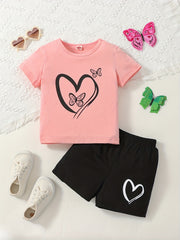 Toddler Girls Heart & Butterfly Graphic Tee & Shorts Set