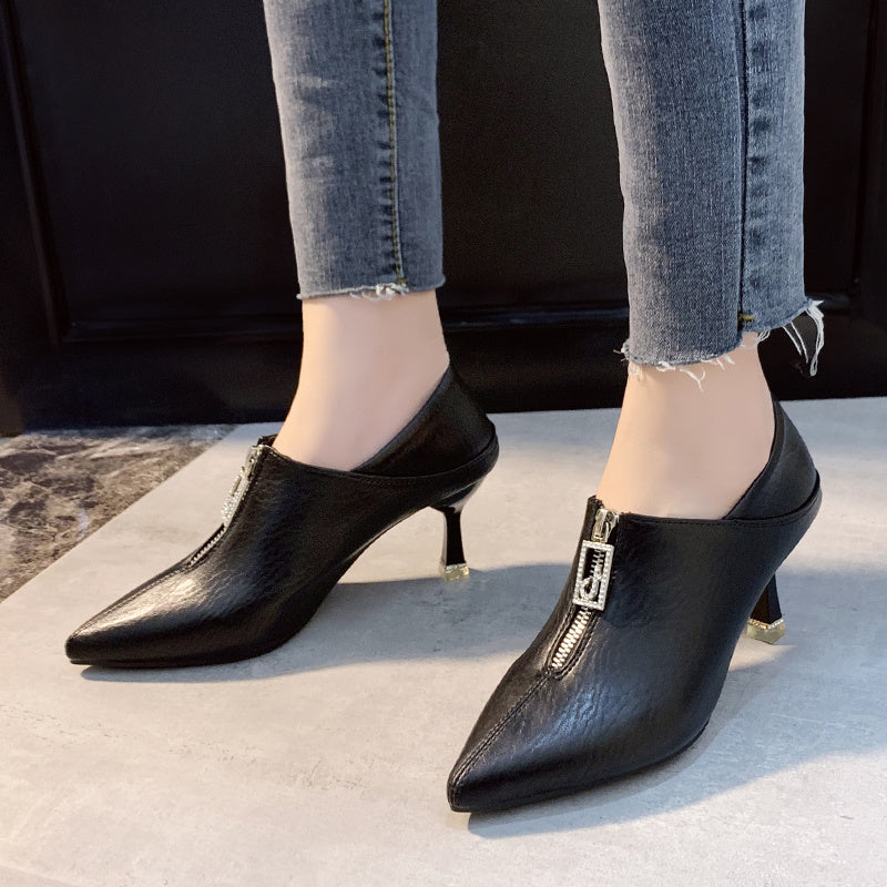 Zip Decor Point Toe High Heel Pumps
