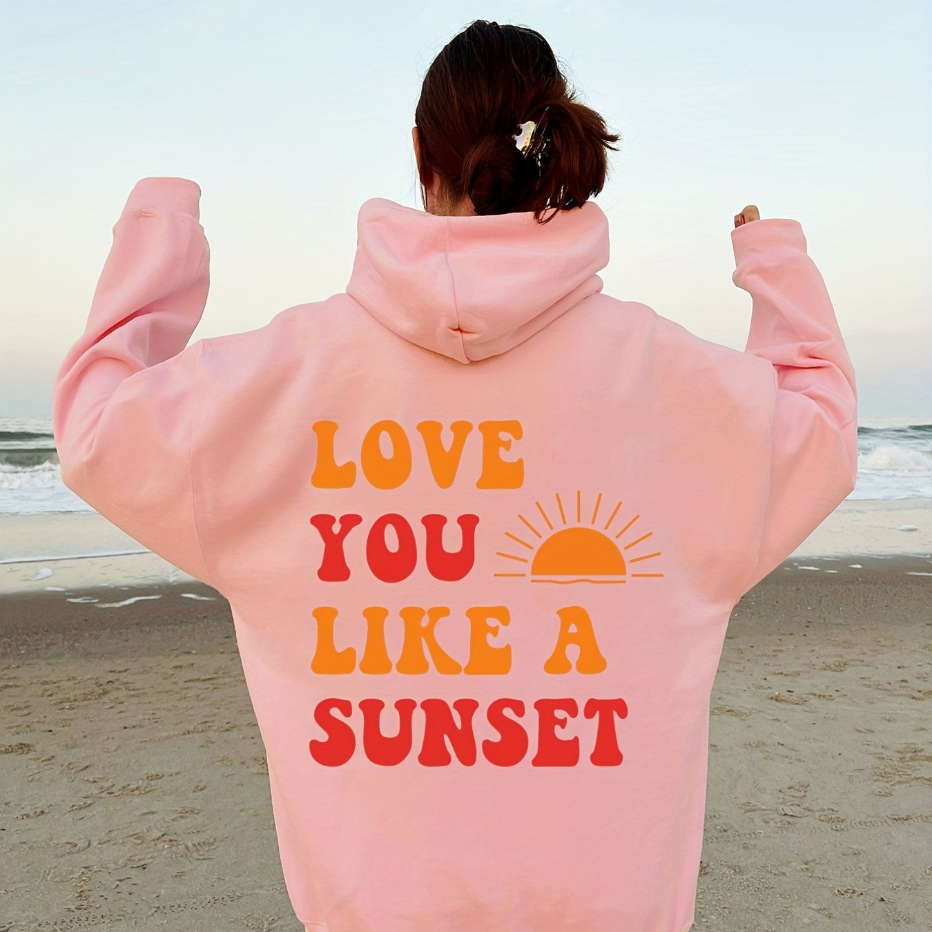 Love You Print Hoodies Long Sleeve Pocket Casual Sweatshirt