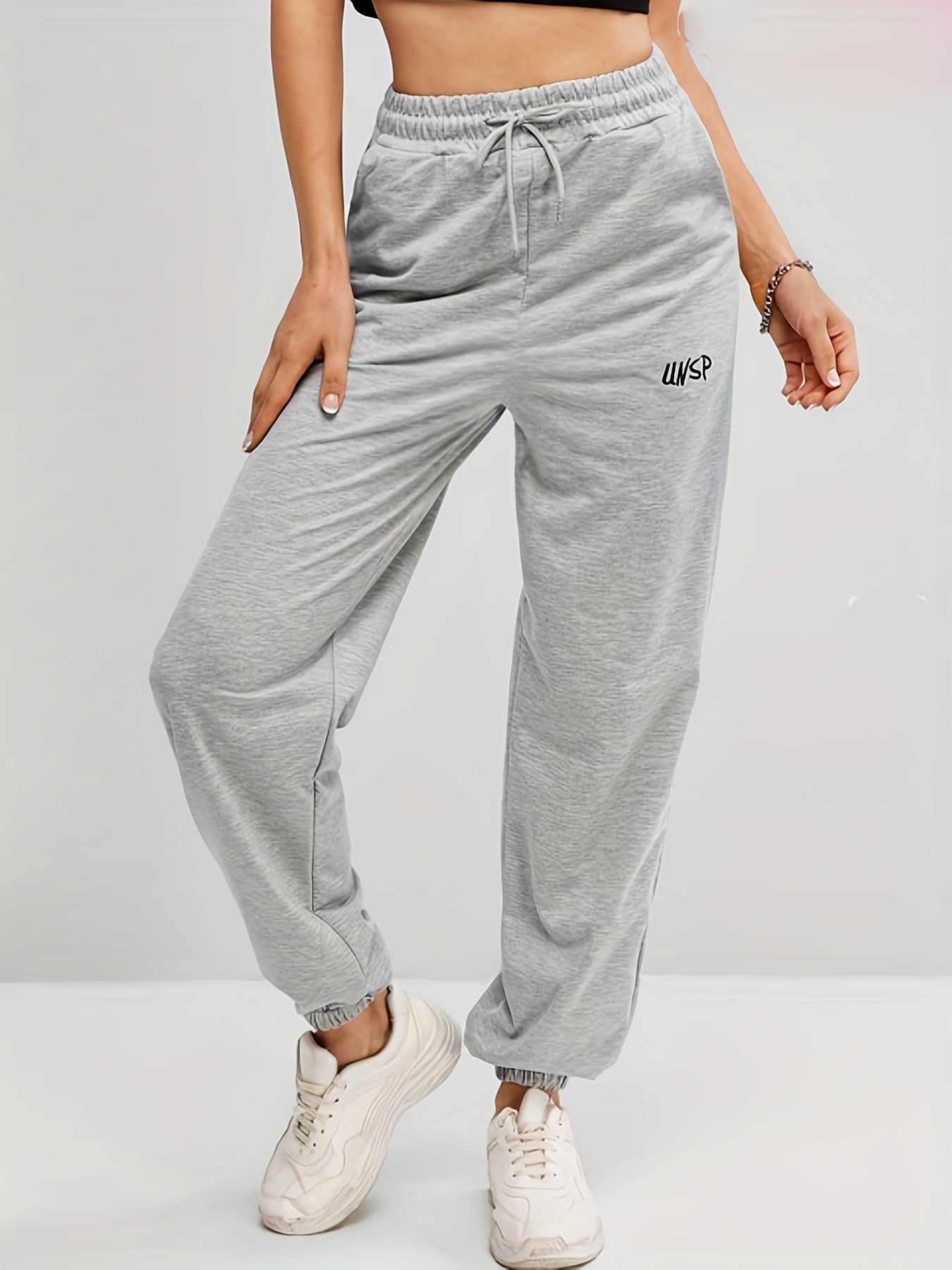 Letter Embroidered Jogger Sweatpants Casual Pocket Drawstring Pants