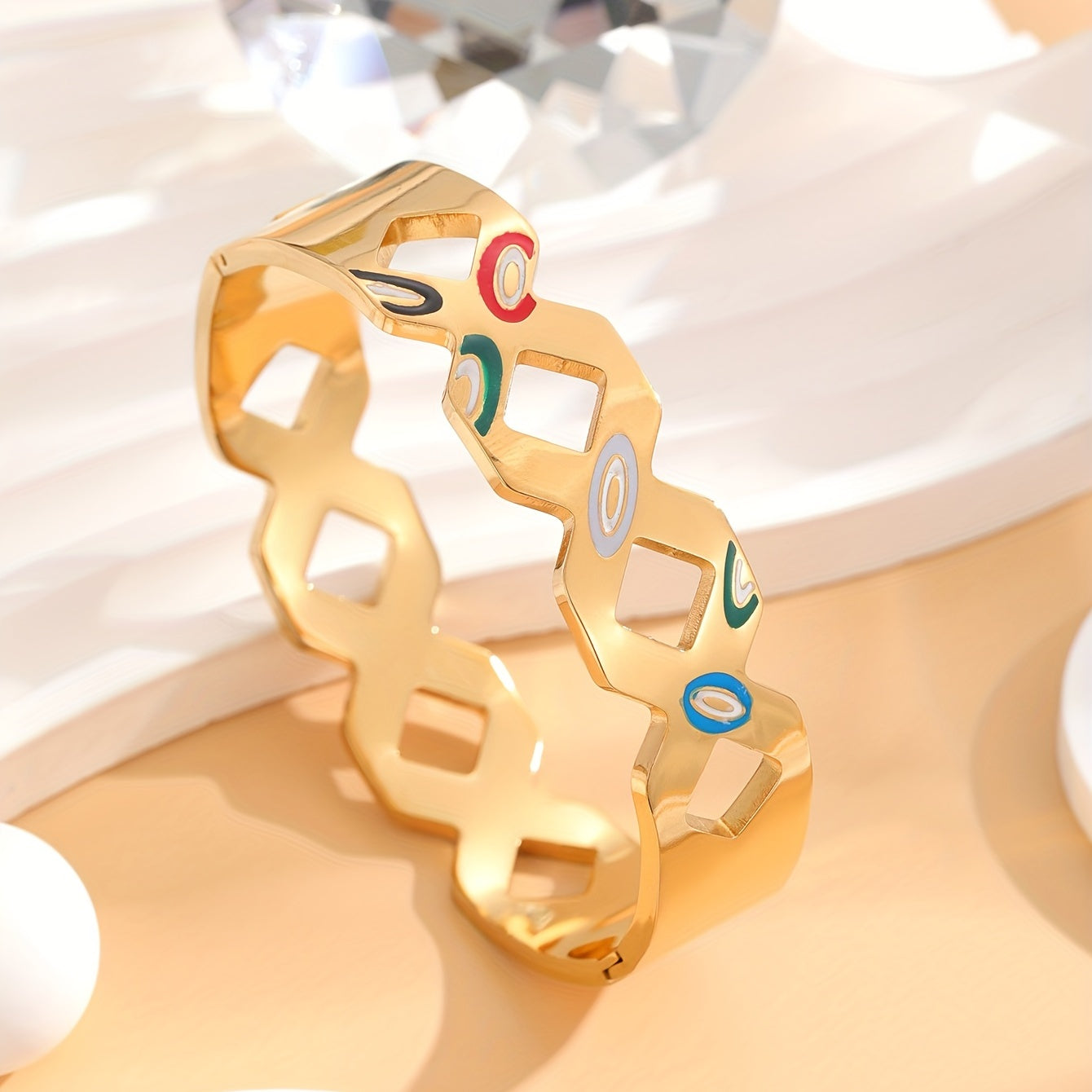 Colorful Eyes Pattern Golden Bracelet for Women, Girls