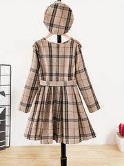 Girls Plaid Ruffle Trim A Line Dress