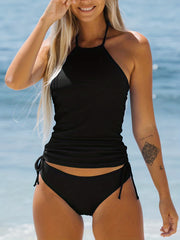 Backless Halter Swimsuit 2 Piece Set Tie Neck Beachwear