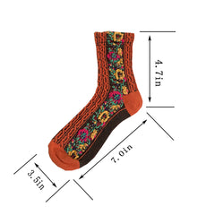 5 Pairs Women's Ethnic Embroidered Mid Socks