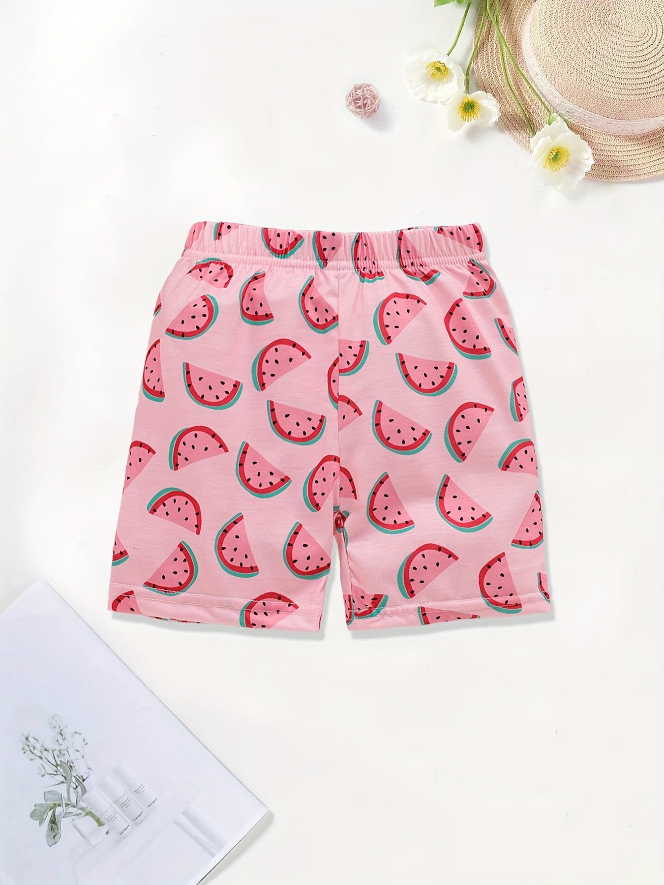 3pcs Toddler Girls Fruit Striped Print Shorts Set