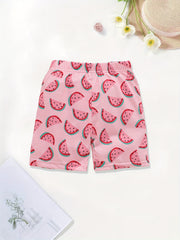 3pcs Toddler Girls Fruit Striped Print Shorts Set