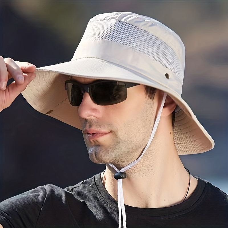 Summer Hollow Men's Windproof Bucket Hat Outdoor Sunshade Breathable Mesh