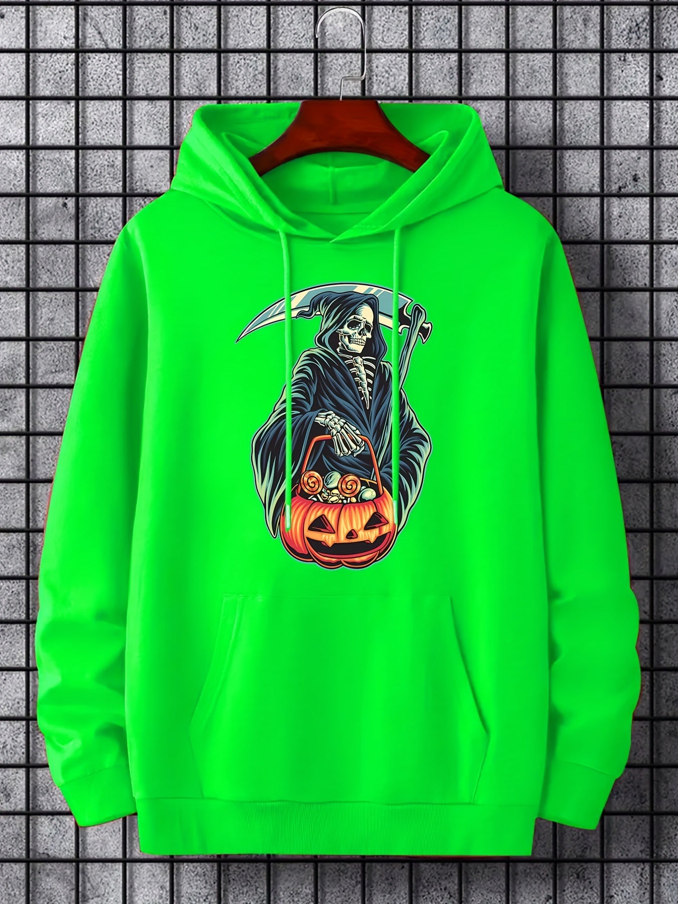 Men's Halloween Style Death Graphic Hoodie Casual Drawstring Sweatshirt