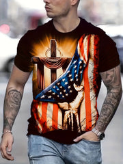 Cross Pattern T shirt Men's Casual Street Style Round Neck Tee Shirt
