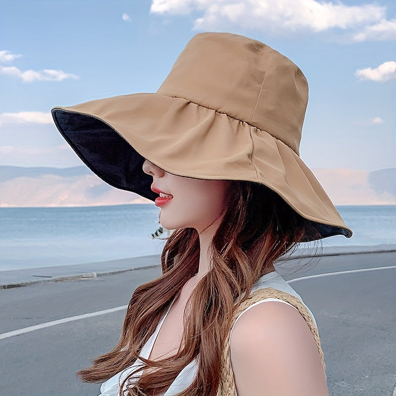 UPF50 Sunscreen Wide Brim Bucket Hat UV Protection