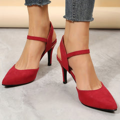 Red Stiletto Heels Point Toe Slingback Pumps Summer Heel with Adjustable Strap