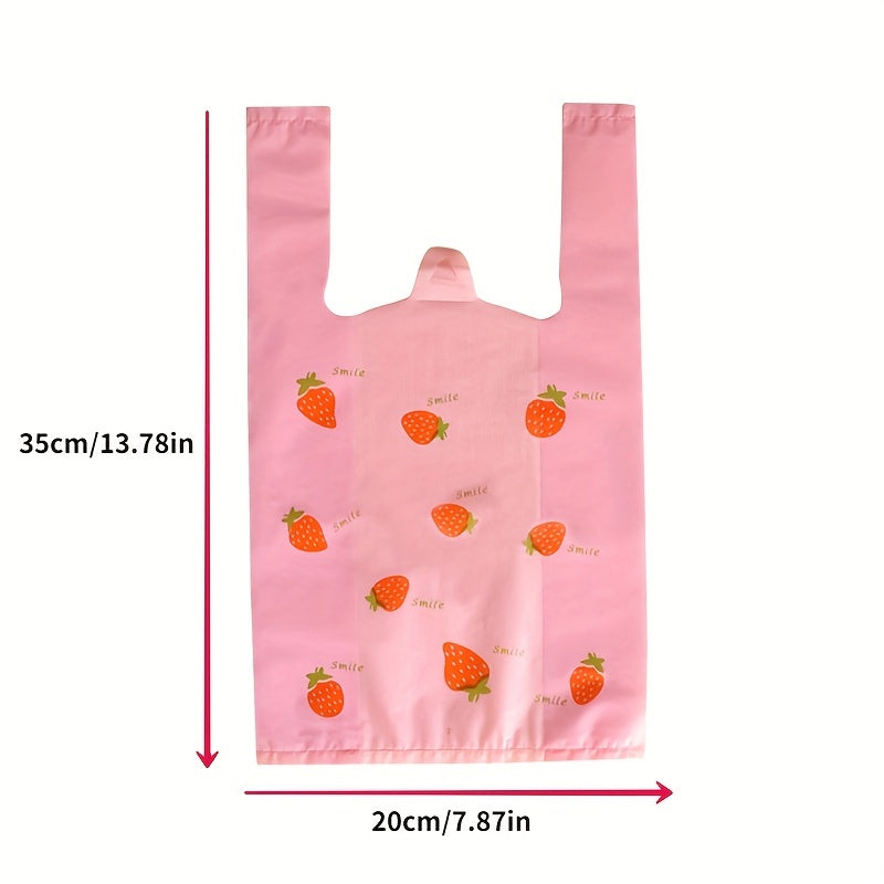 100 Pcs Pink Strawberry Plastic Bags for Shopping and Packaging
