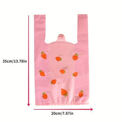100 Pcs Pink Strawberry Plastic Bags for Shopping and Packaging