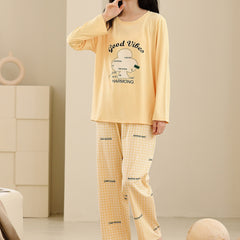 Letter Print Pajama Set Long Sleeve Top & Lounge Pants
