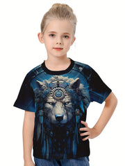 Ethnic Wolf Print Short Sleeve T shirt Girls 3d Print Tees Pullover
