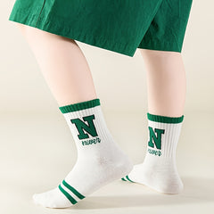 Boy's Striped Letter Crew Socks Cotton Blend Comfy Casual Style